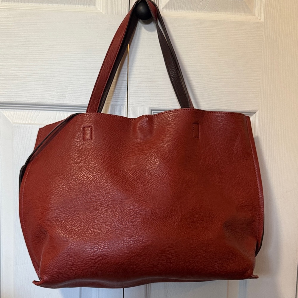 Vegan Leather Tote Bag- Brick Red